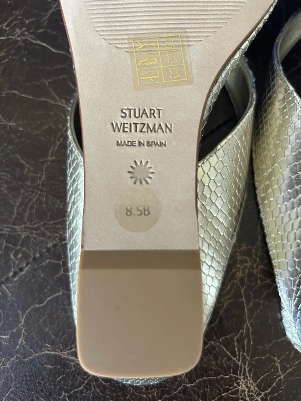 Stuart Weitzman Miami Wedge Slide Sandals Metallic Snake Print Textured Gold - Picture 8 of 11
